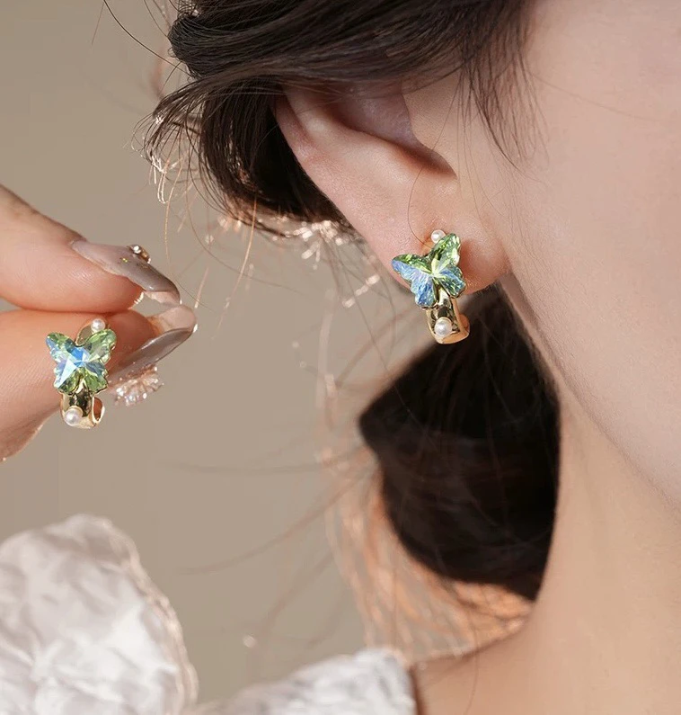 铜合金耳饰 「蝴蝶」春夏彩色蝴蝶水钻耳环新款爆款轻奢小众耳饰