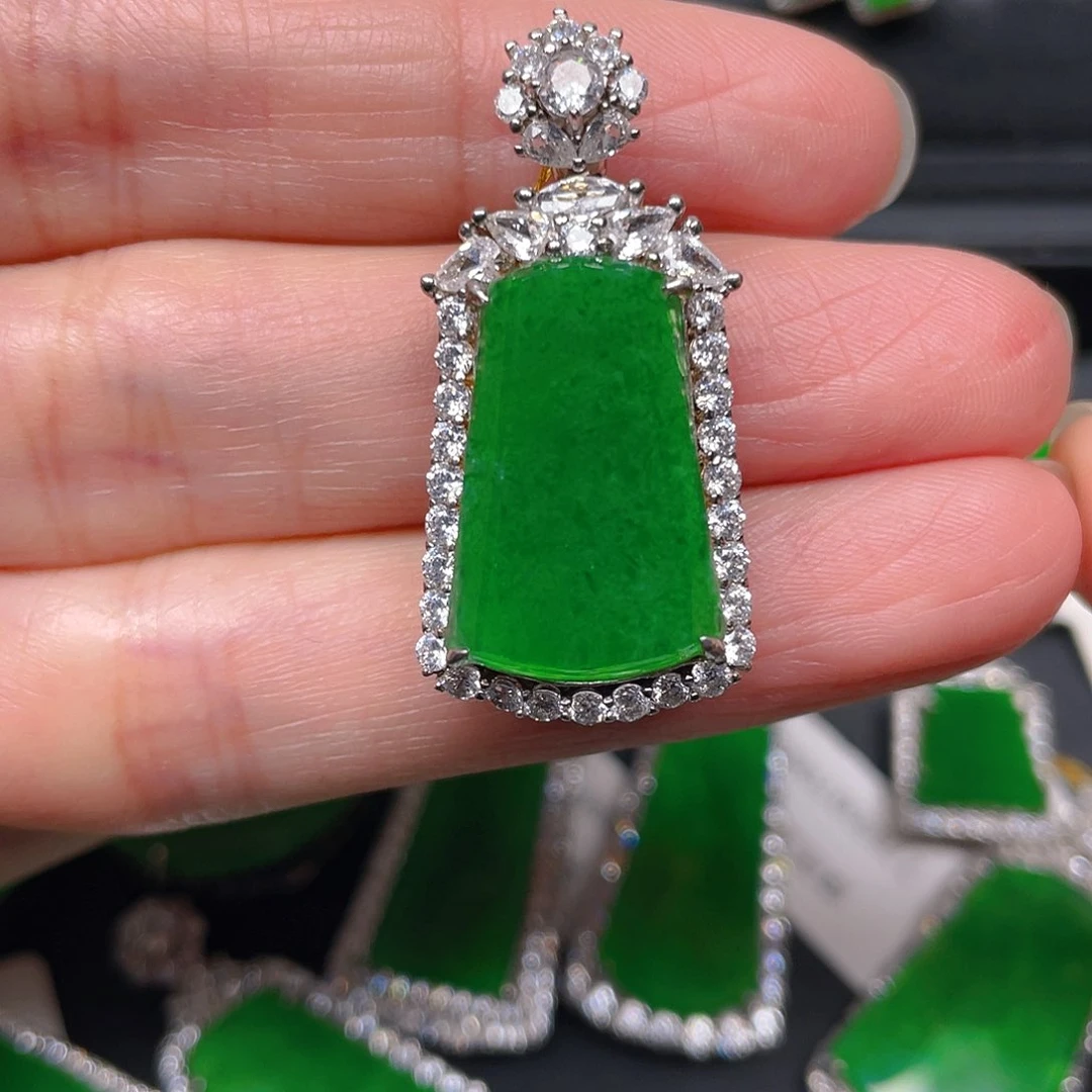 吊坠(不含链)银S925镶嵌翡翠吊坠