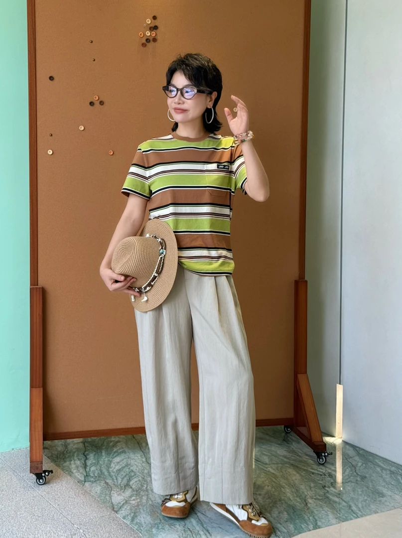 Journal Record2025夏季新款条纹显瘦时髦减龄宽松休闲短袖T恤