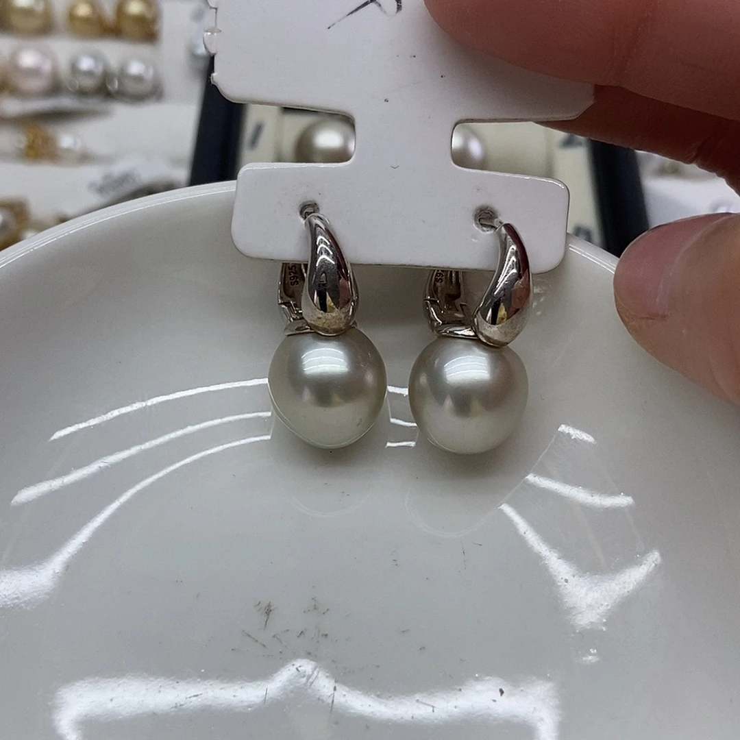 银S925镶嵌海水珍珠耳饰