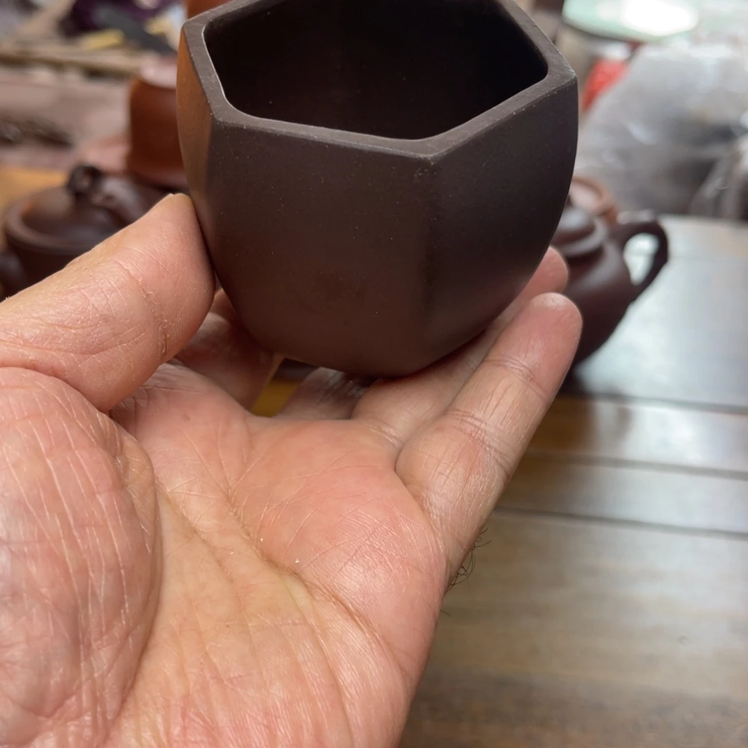茶杯紫砂厂料全手工制作六方主人杯