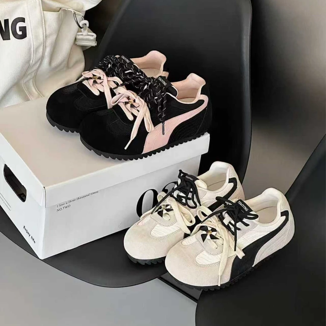 欧货2025秋款真皮德训鞋女条纹增高厚底透气休闲阿甘鞋运动板鞋女