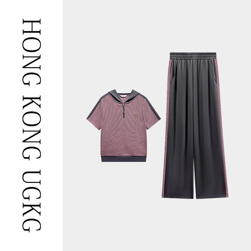 UGKG妈妈休闲运动套装女夏连帽短袖T中老年裤子两件套73252ZH252