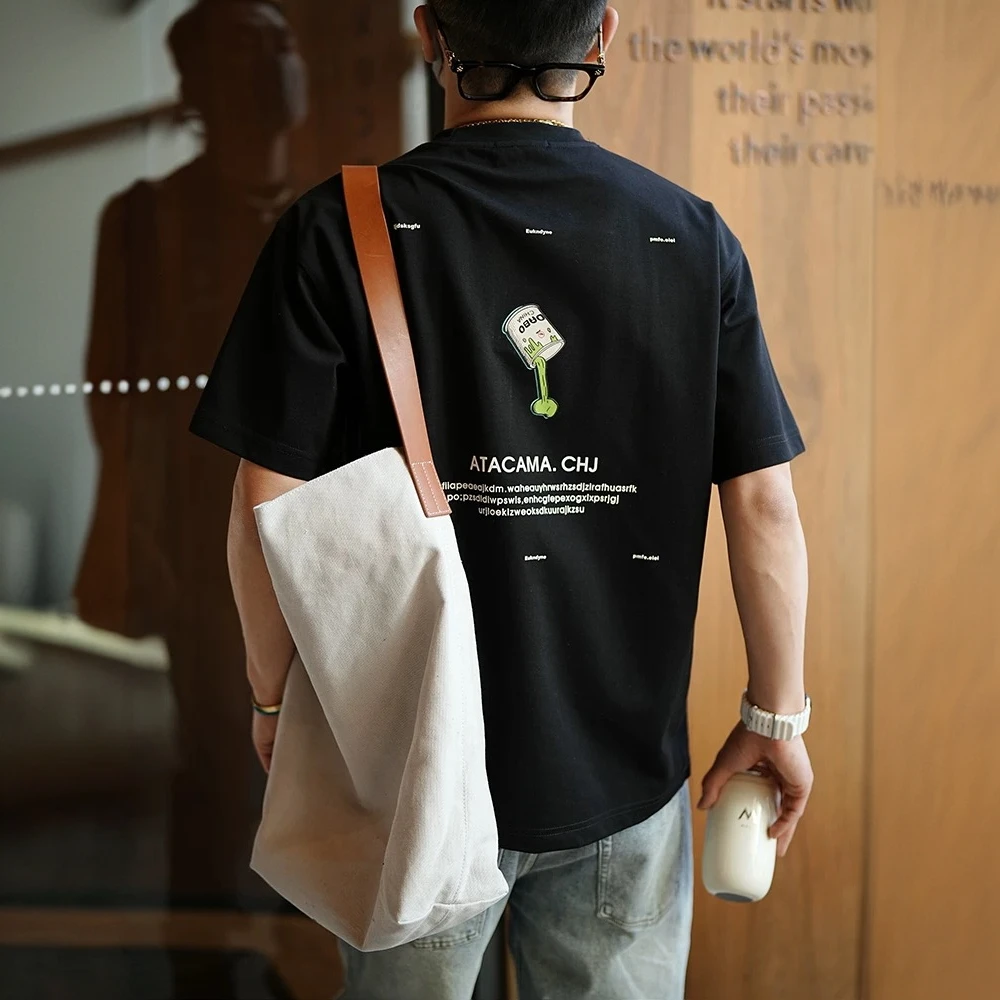 港风基础款字母印花圆领短袖t恤男士夏季新款潮牌ins宽松简约T恤