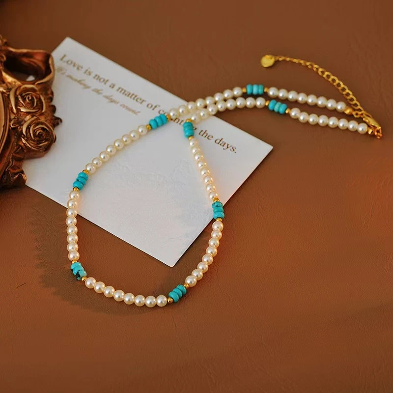 铜合金项链 e096---复古珠珠项链轻奢小众高级感气质叠戴锁骨链