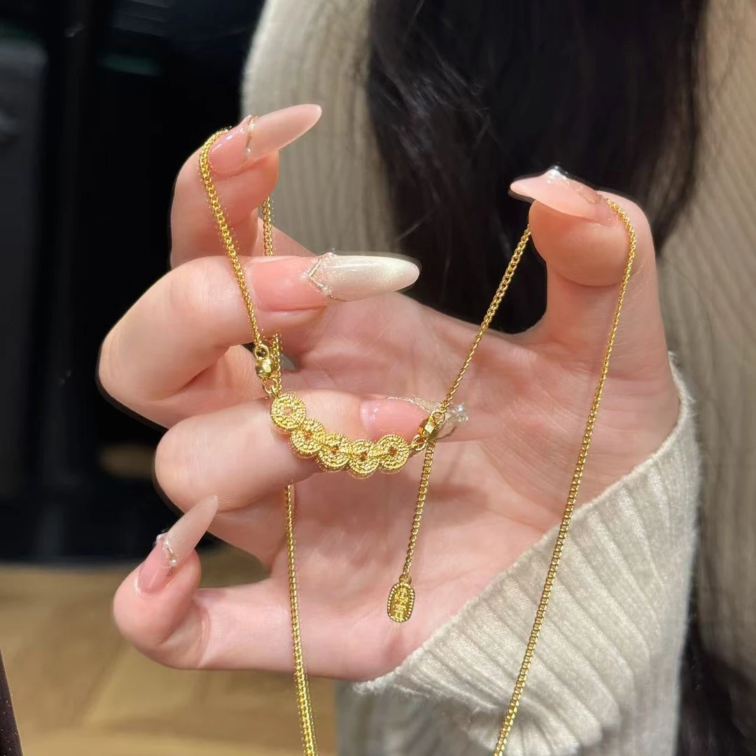 柯柒 钛钢项链 钱币项链女轻奢小众设计感时尚百搭金色锁骨链