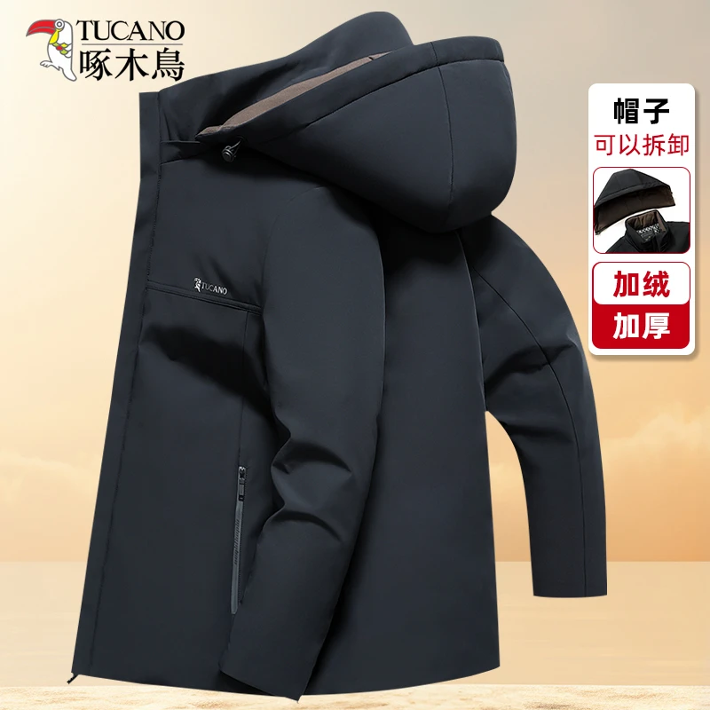 【加绒加厚】啄木鸟冬季男士棉衣中年中长款保暖棉服外套