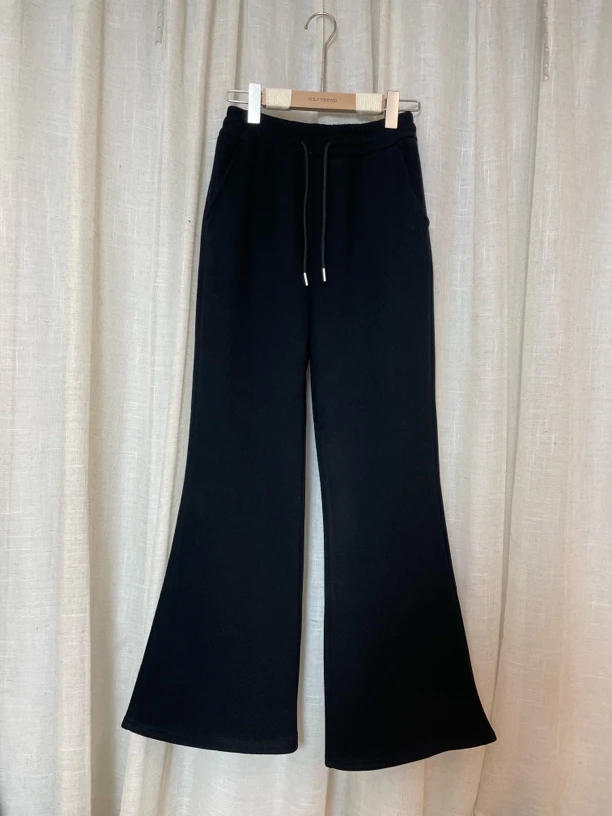 HMM显瘦黑色微喇叭大码女装修身弹力微喇