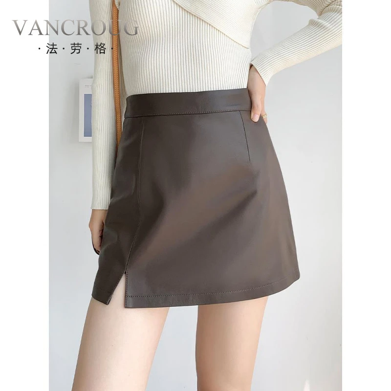 法劳格绵羊皮真皮皮裙女半身裙秋冬新款高腰显瘦包臀开叉a字裙性