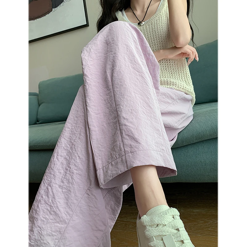 拉夏贝尔紫色萝卜裤女多巴胺洋气秋季高腰宽松显瘦垂感休闲九分裤