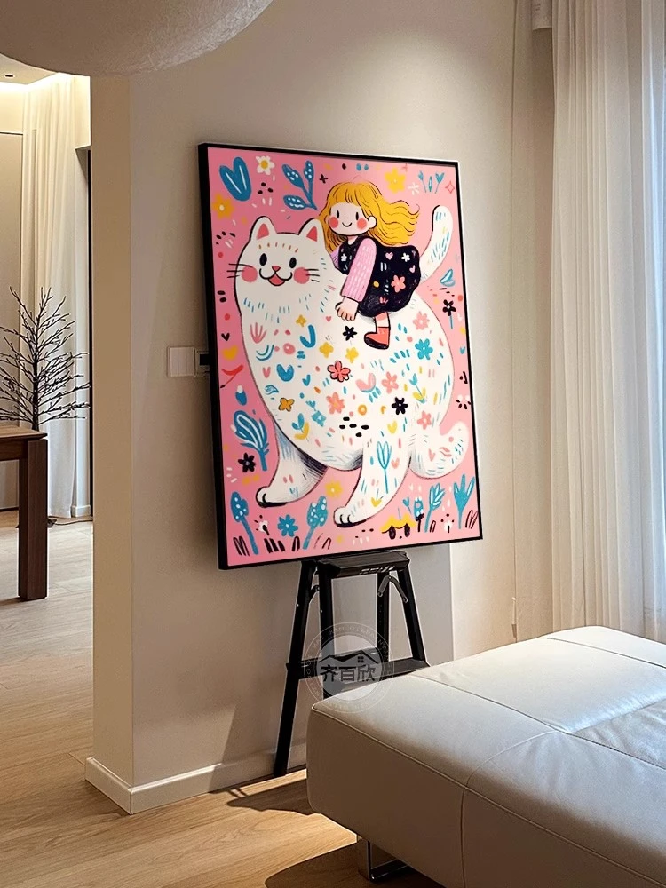 室内挂画现代简约壁画卡通多巴胺女孩卧室装饰画客厅背景墙挂画