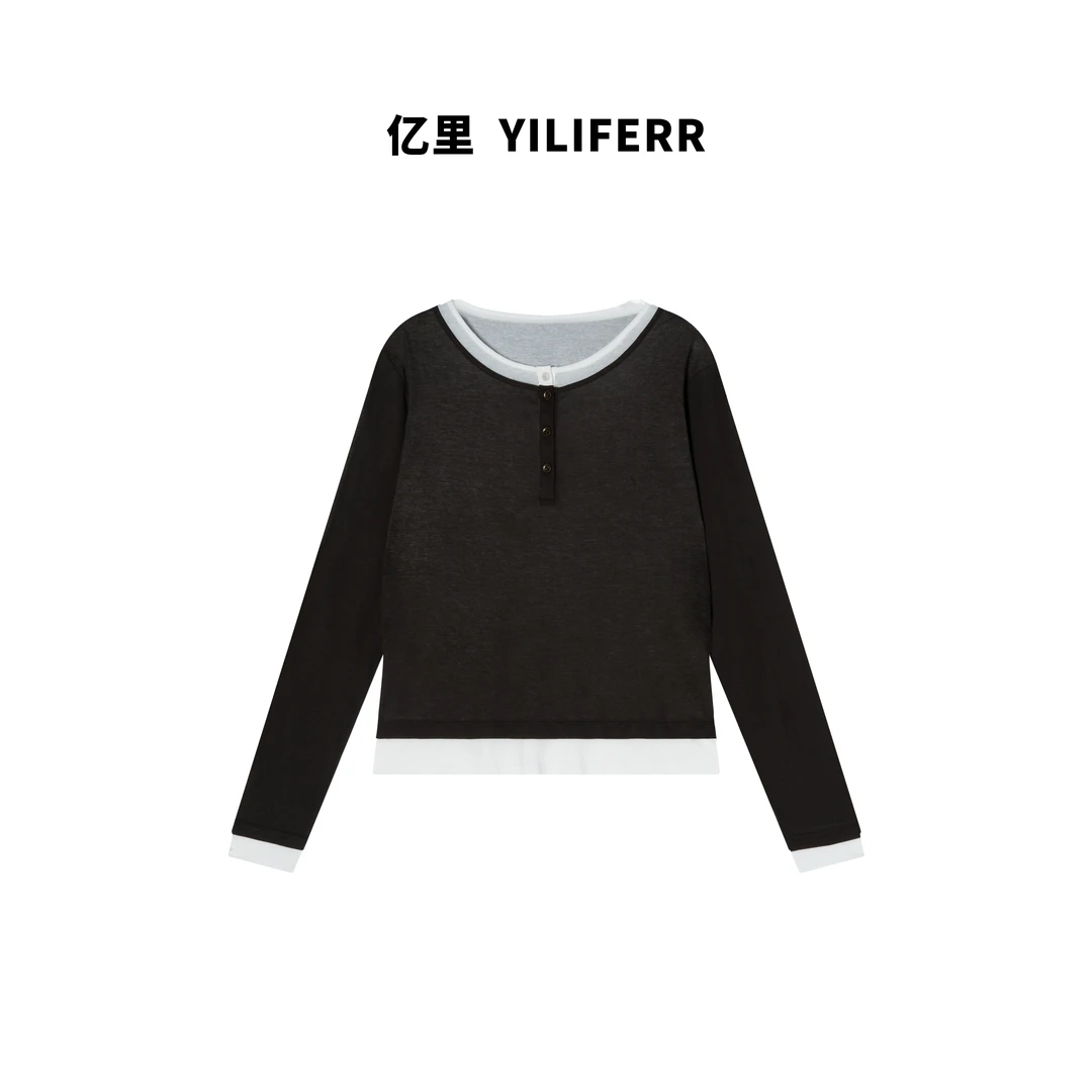 都都【亿里YILI】简约百搭撞色长袖上衣Y0621