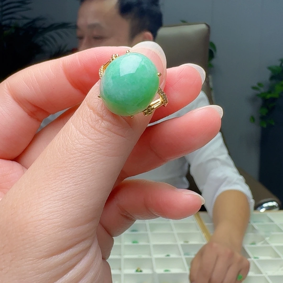 翡翠银S925镶嵌戒指天然