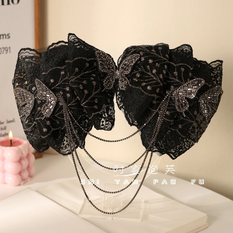 【午后阳光】弹簧夹原创设计重工刺绣蕾丝头饰蝴蝶流苏云朵夹发饰女