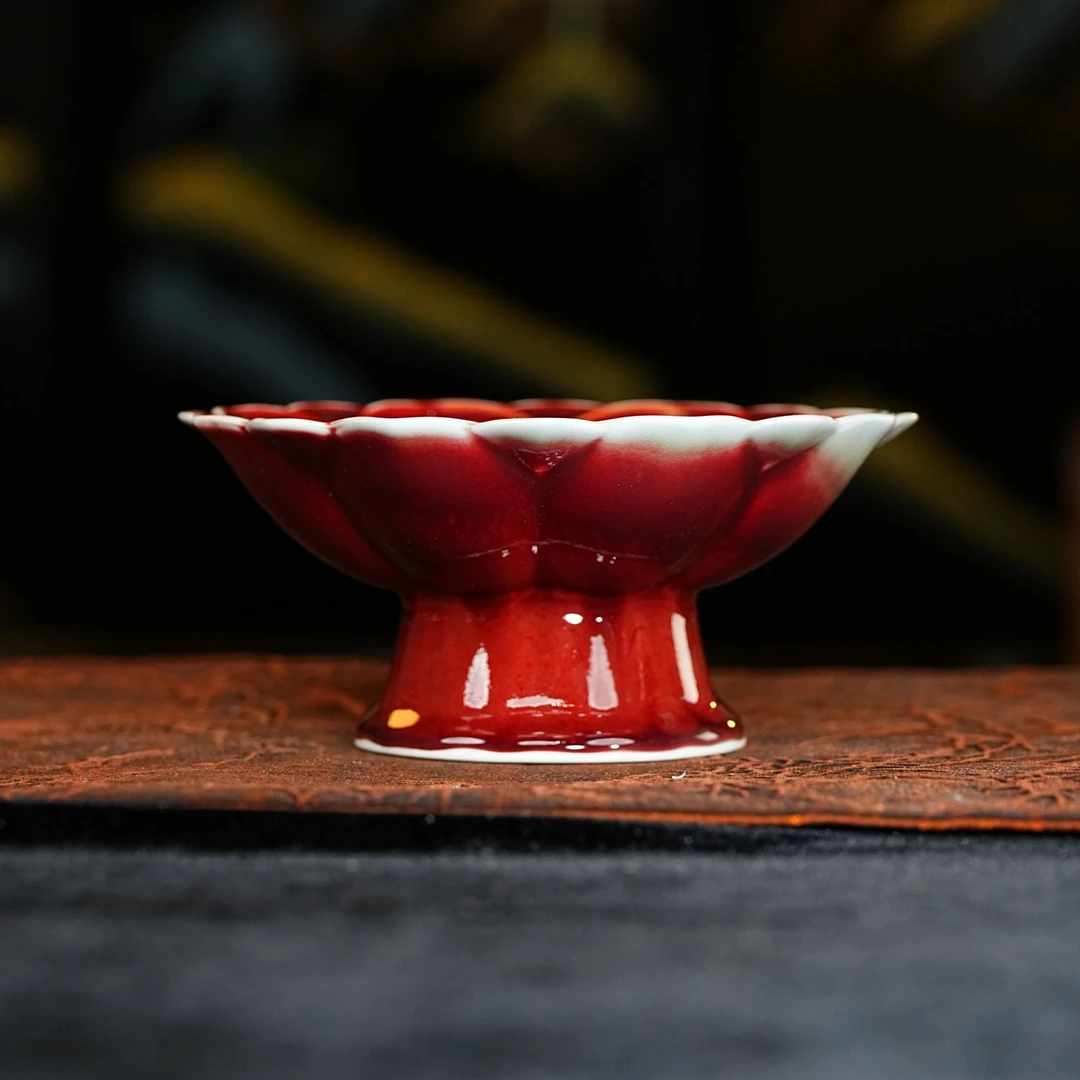 珍御钧窑-红色高足盘