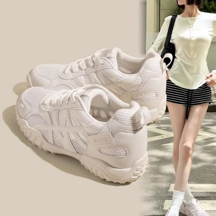 7cm内增高德训鞋女2025超火夏季薄底运动鞋透气网面小个子