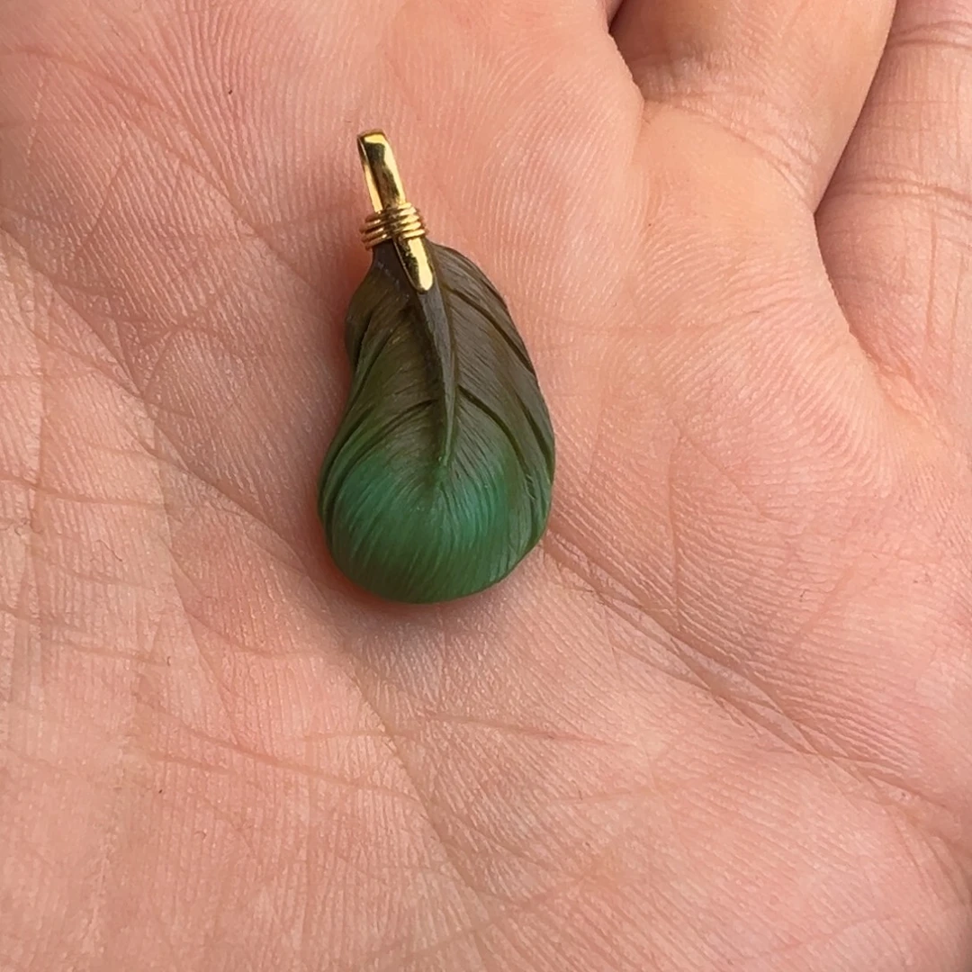 绿松石18K金镶嵌吊坠(不含链)羽毛8