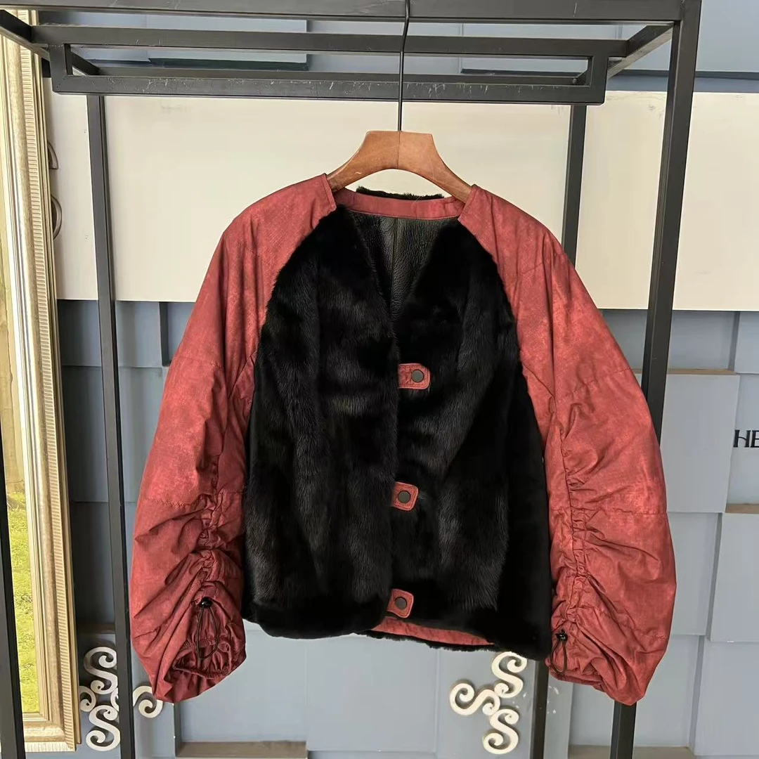 【DCP•Flagship store】83278-FE 新款水貂皮毛一体鹅绒服皮草外套