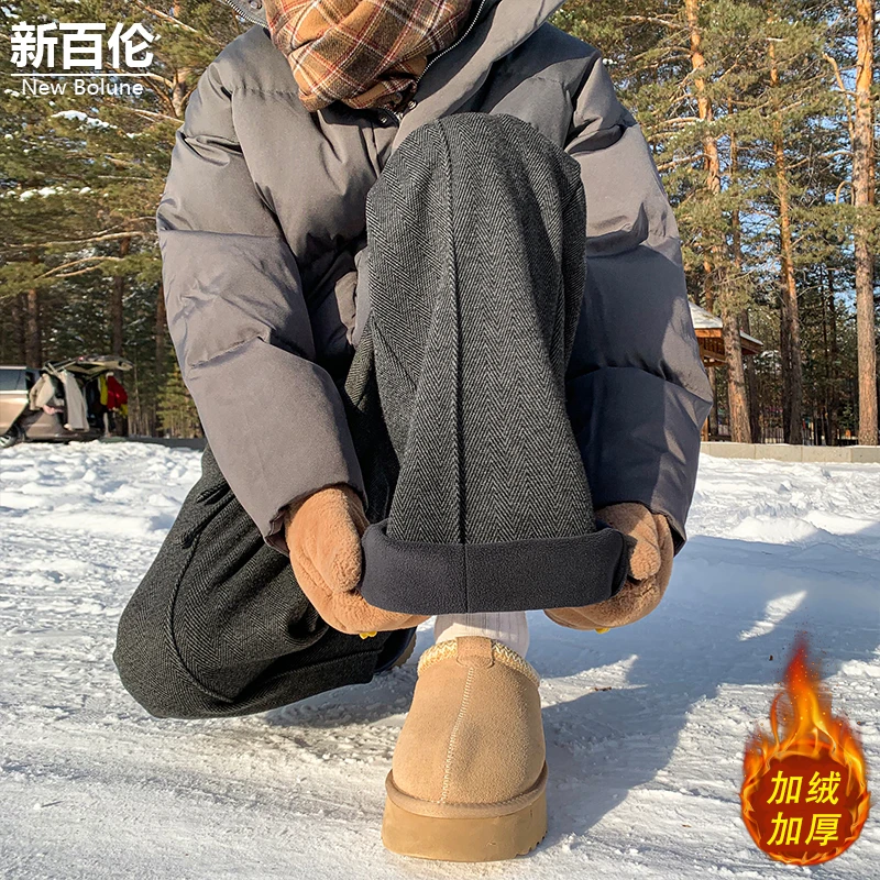 新百伦/NEW BOLUNE美式直筒休闲裤男冬季新款加绒加厚显高阔腿裤