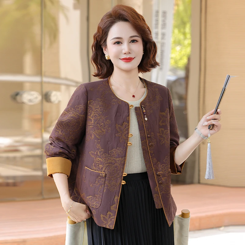 新中式妈妈秋装外套复古提花唐装2025新款中老年女春秋上衣贵夫人