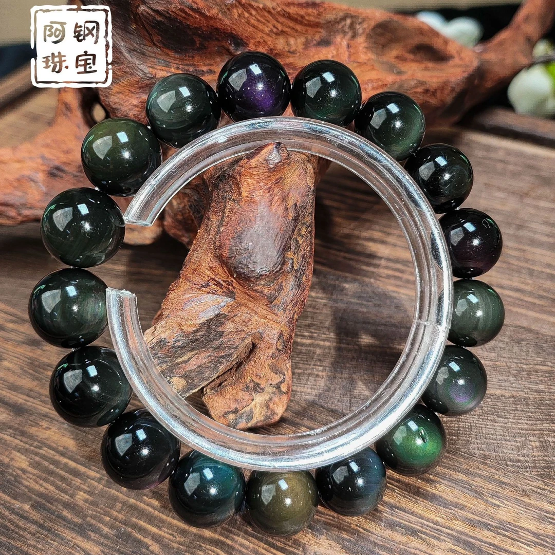 高品彩曜石手串双彩虹眼情侣名族风单圈-带证书多样性发其一CY132