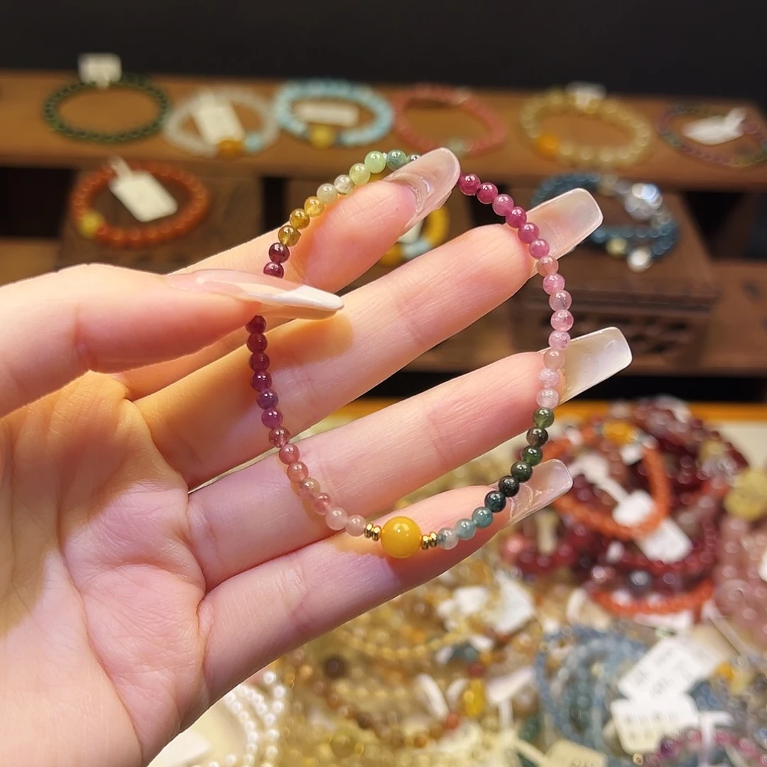 烟晶手链银S925镶嵌碧玺1341