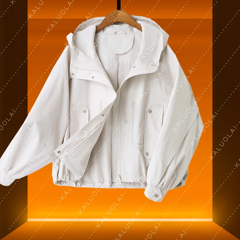 KALUOLAI/卡洛莱风衣春女宽松短款韩系休闲工装时尚百搭休闲外套