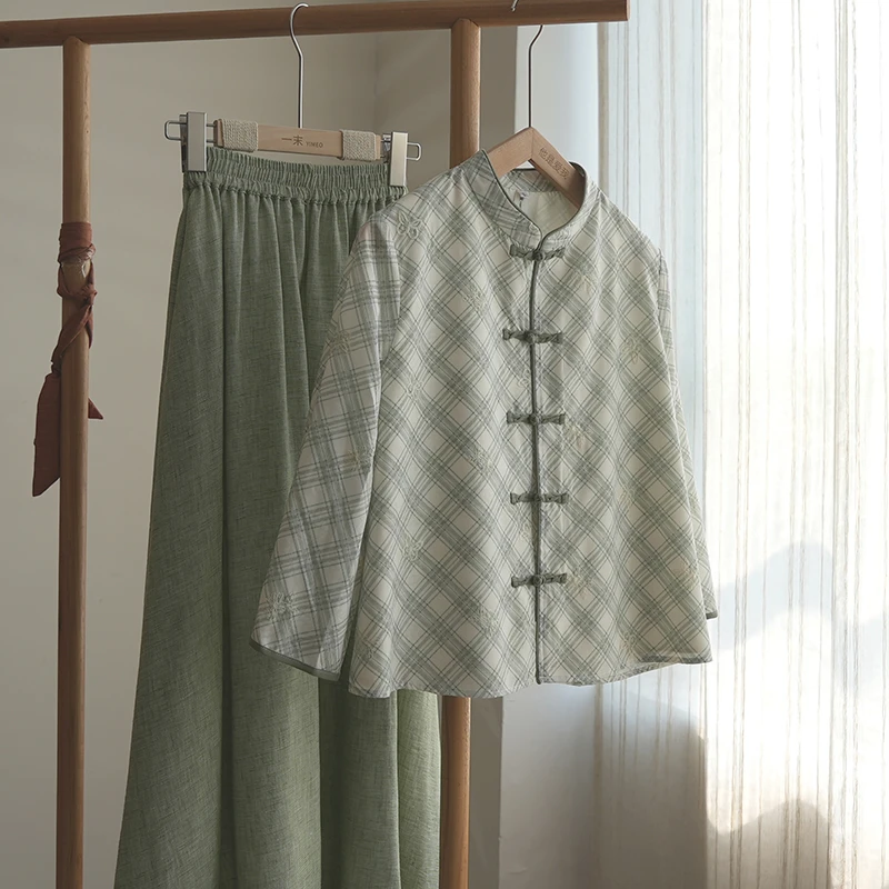 4351《雏菊信笺》新中式对襟盘扣衬衫女春夏改良唐装宽松打底上衣