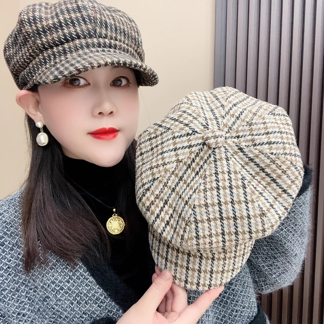 时尚帽子女百的搭冬季八角帽女士大脸春秋保暖潮流韩版气质网红帽