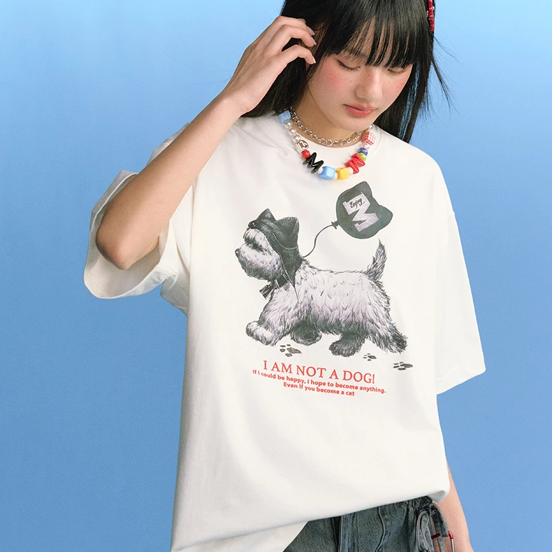 专属MEDM25SS猫耳帽子小狗气球印花短袖男美式夏季T恤宽松休闲