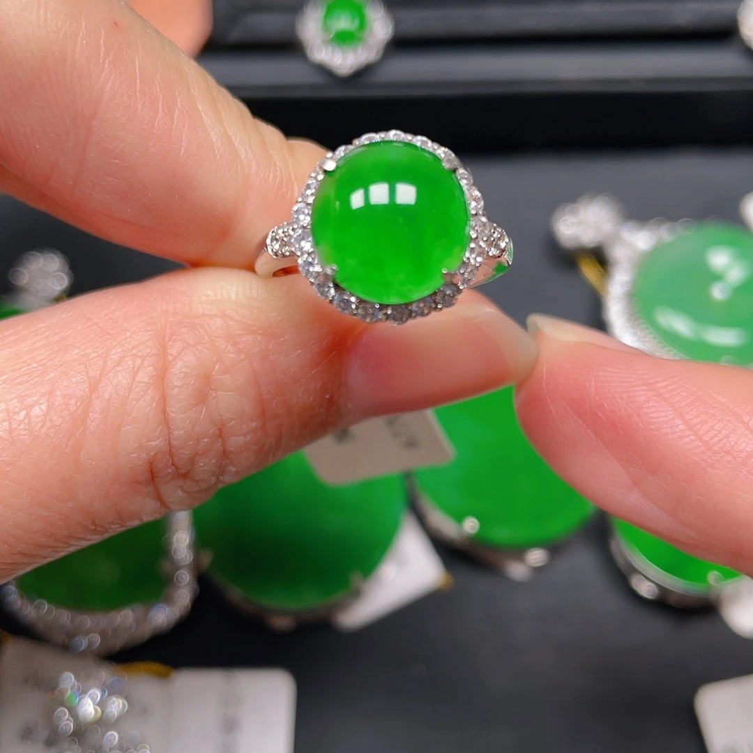 银S925镶嵌戒指翡翠戒指6779