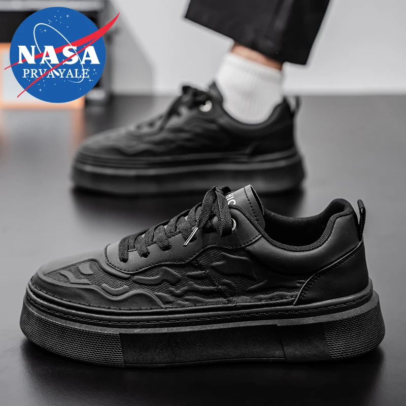 NASA联名2025新款黑武士休闲皮面小白鞋男学生轻便厚底运动板鞋潮