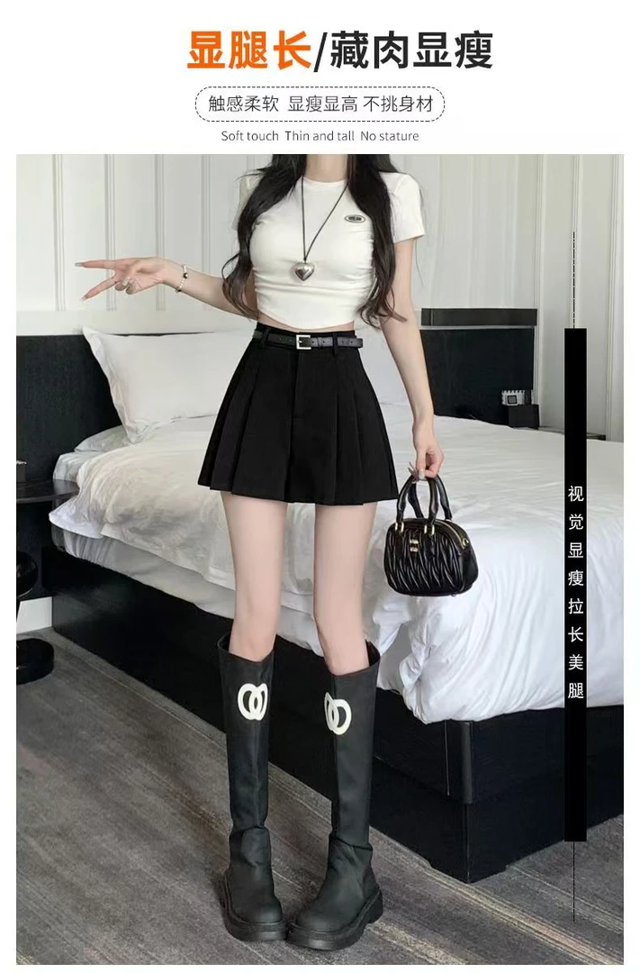 春夏季显瘦短裤裙外穿防走光裙a字百褶短裙裤高腰休闲时尚韩版