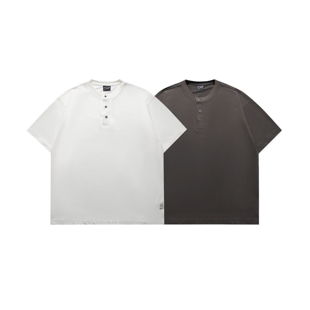 夏季亨利领休闲纯色T恤男潮流设计师款纯棉水洗假两件polo衫男ins