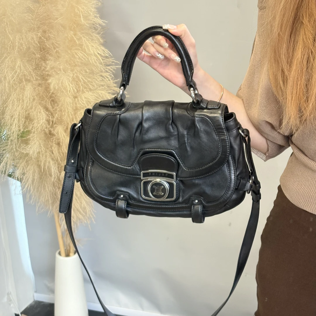 95新 Celine/思琳 黑色全皮公文手提斜挎包