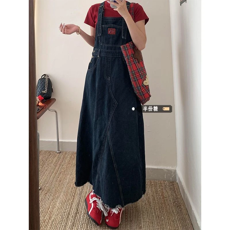 美式小众复古减龄百搭牛仔背带裙夏季新款宽松显瘦中长款连衣裙女