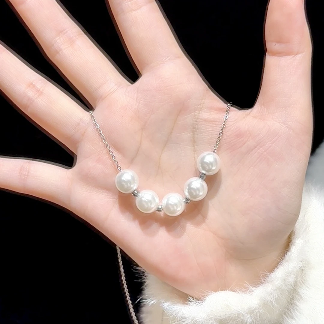 钛钢项链 仿珍珠微笑项链女轻奢小众高级精美百搭设计感锁骨链