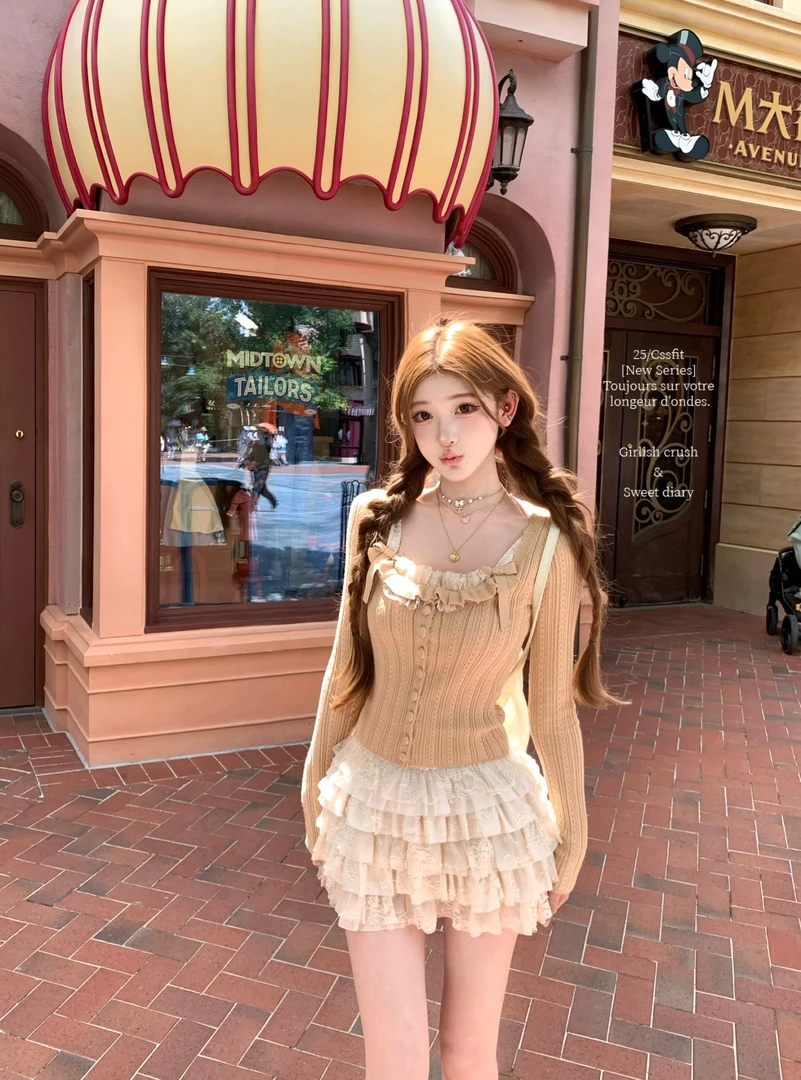法式盐系少女风度假感失序混搭设计感修身上衣高腰显瘦半身裙套装
