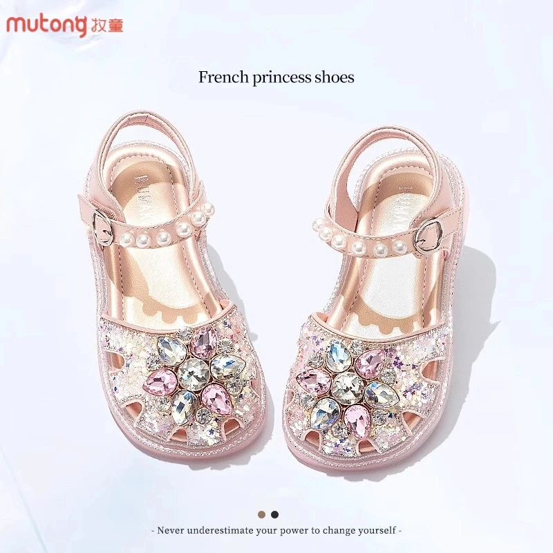 正品女童鞋子儿童公主包头凉鞋2025新款春夏款小女孩宝宝水晶软底