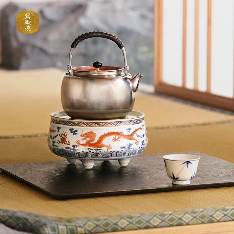 莺歌烧青花龙纹套组小型静音电茶炉自动断电煮茶器送礼专用
