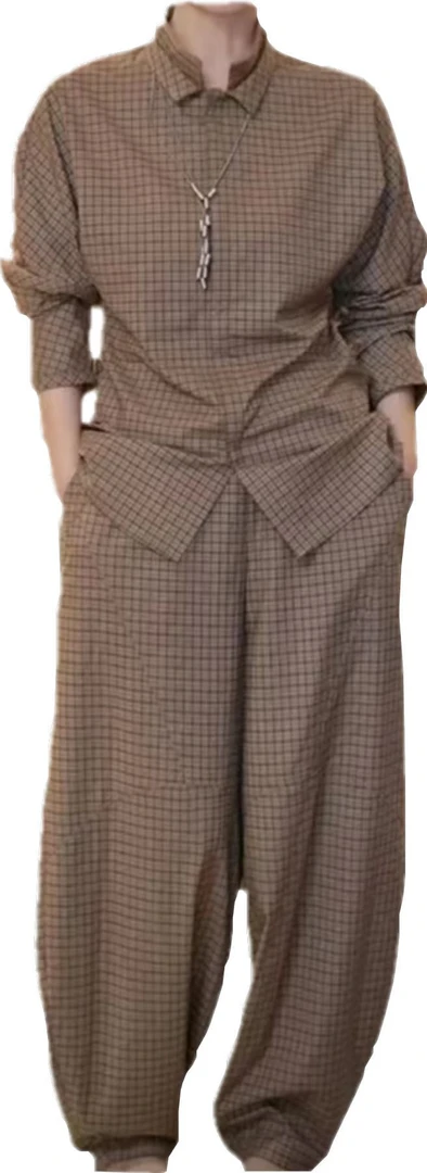 【N T Liu定制款】帅呆了套装（上衣+裤子）咖色格子休闲套装 T6560