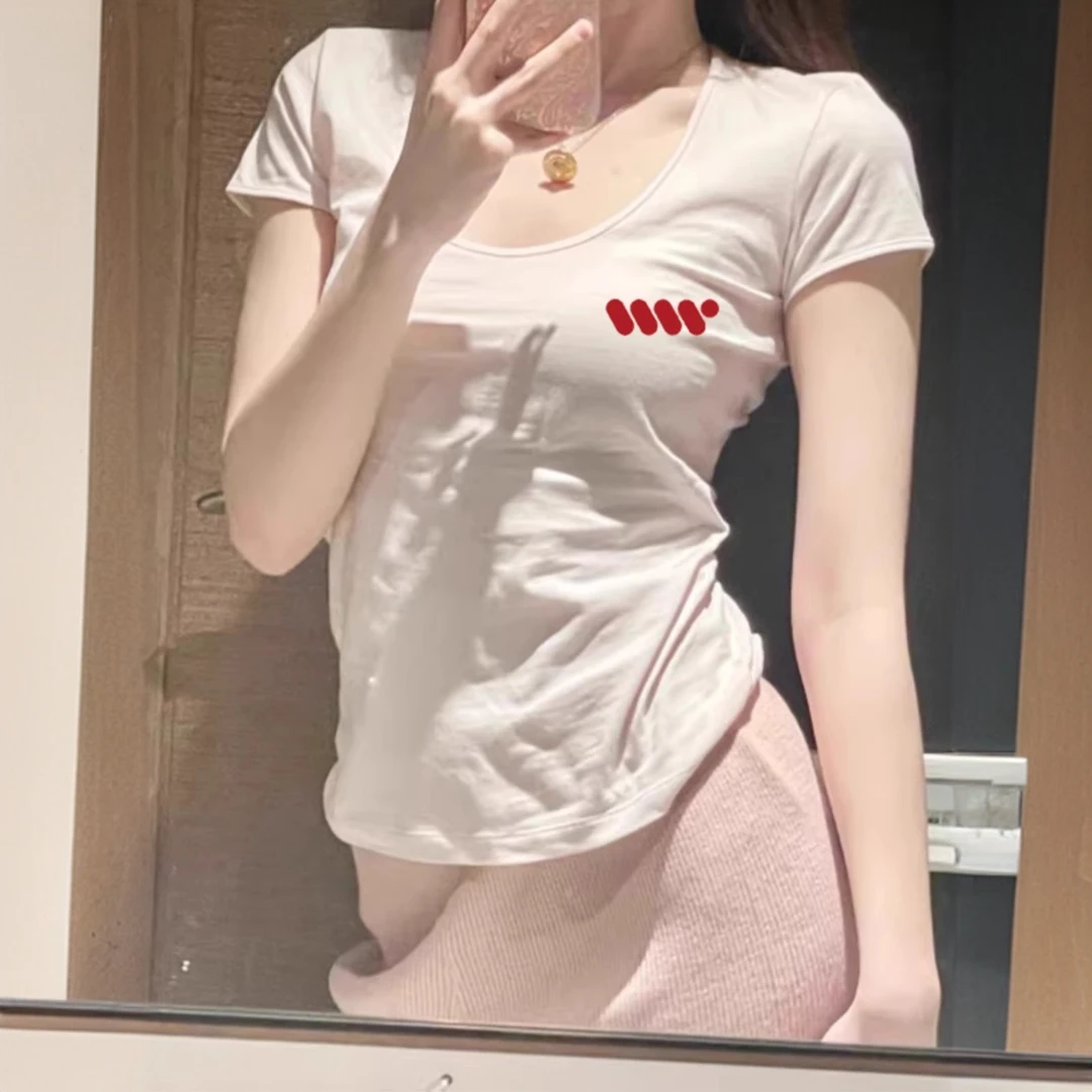 正肩白色竹节纯欲U领短袖t恤女夏2025新款高级感减龄半袖体恤上衣