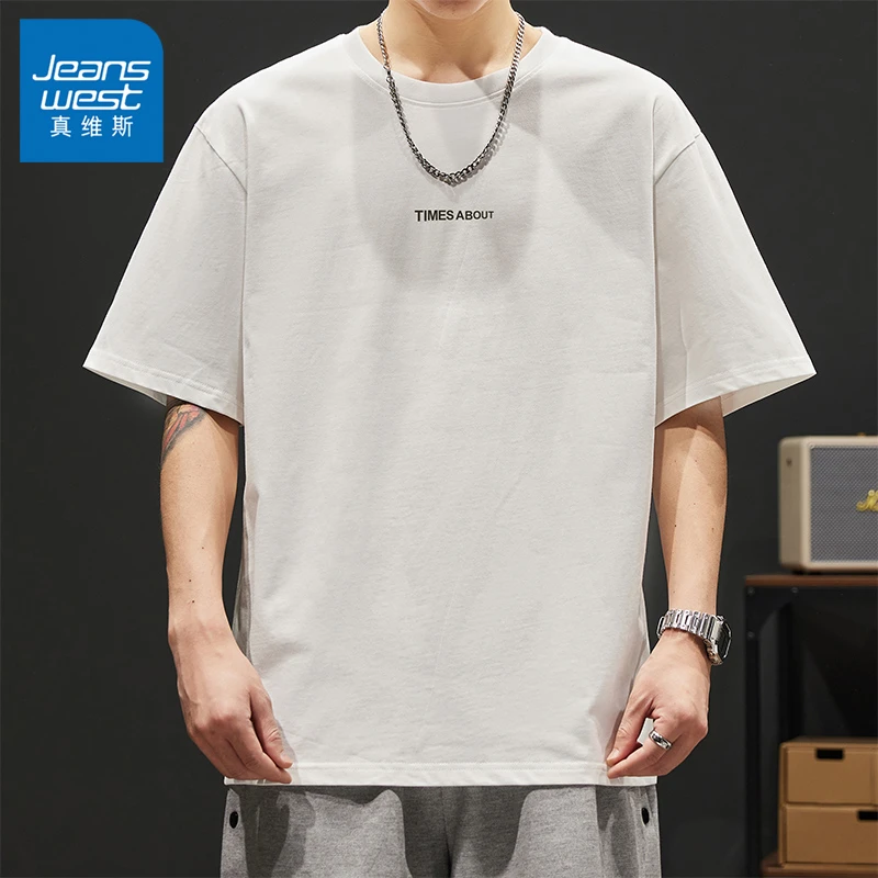 真维斯2025夏季新款经典圆领纯棉宽松舒适百搭简约印花男短袖T恤