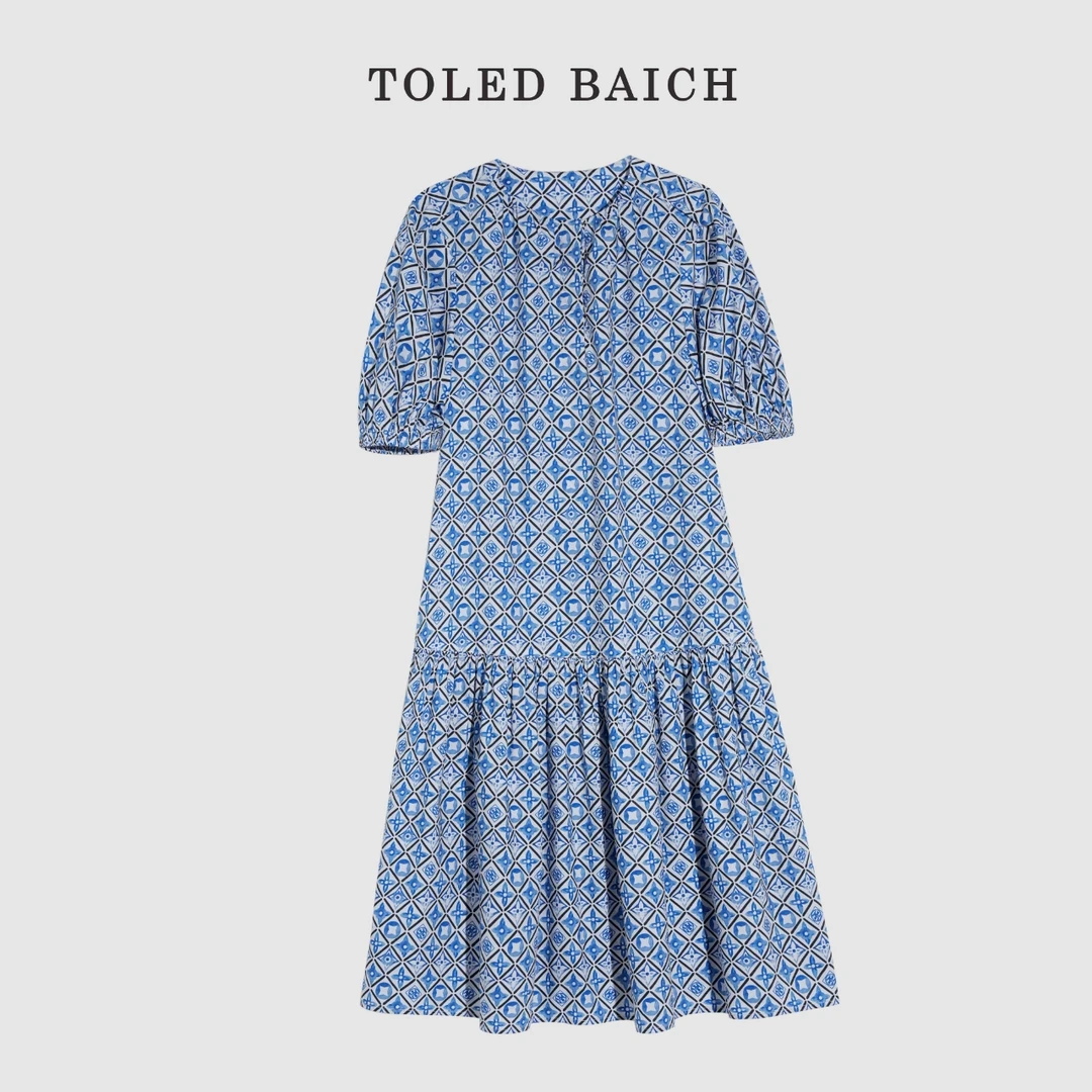 TOLEDBAICH《蓝韵萎花》夏季气质时尚碎花优雅裙连衣裙女BE2L0930