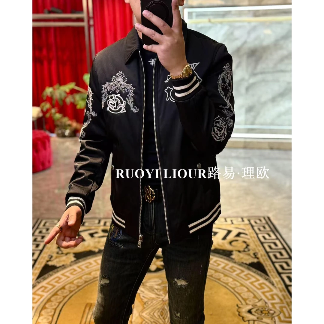 【路易理欧】欧货时尚轻奢潮流设计师款刺绣街头休闲百搭夹克3759