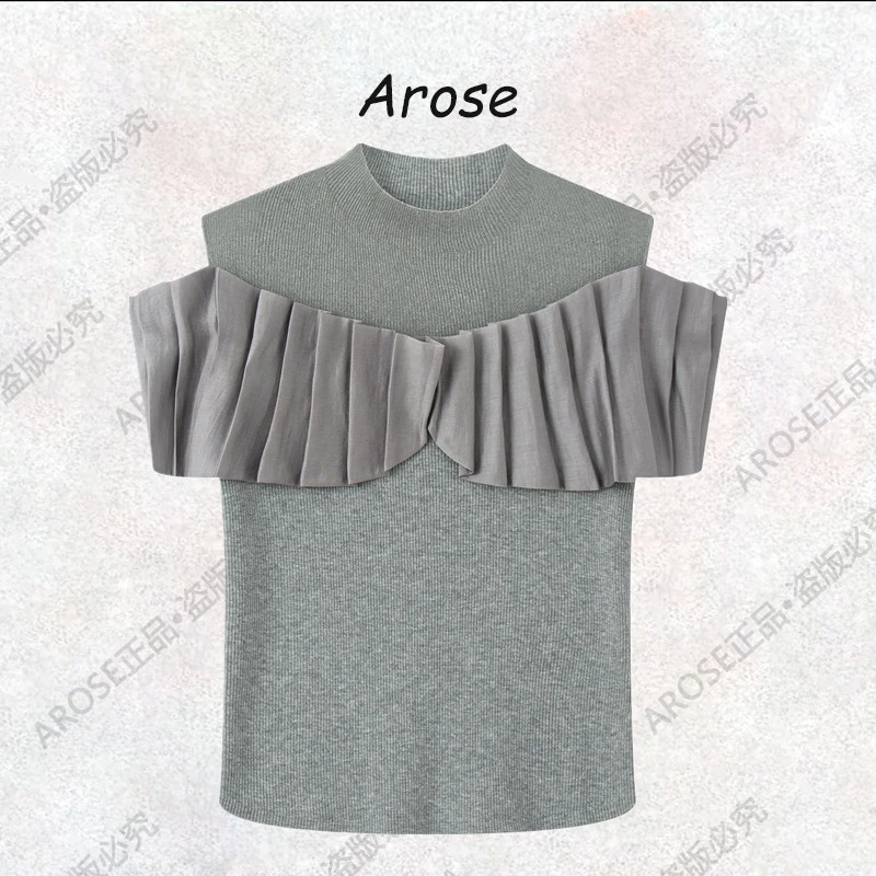 【AR0SE•正品】2025新款女毛针织衫气质百搭设计师灰色幂式穿搭3306
