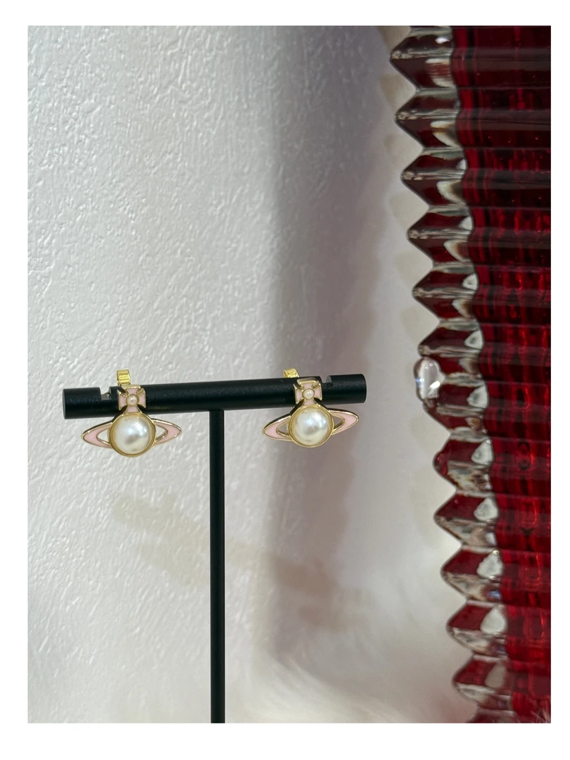 黄铜仿珍珠耳饰 【圆珍珠珐琅土星耳钉】新款珐琅土星耳钉中号百搭