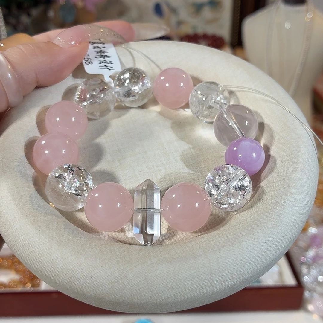 水晶手串未镶嵌白阿塞西柚粉设计款16+