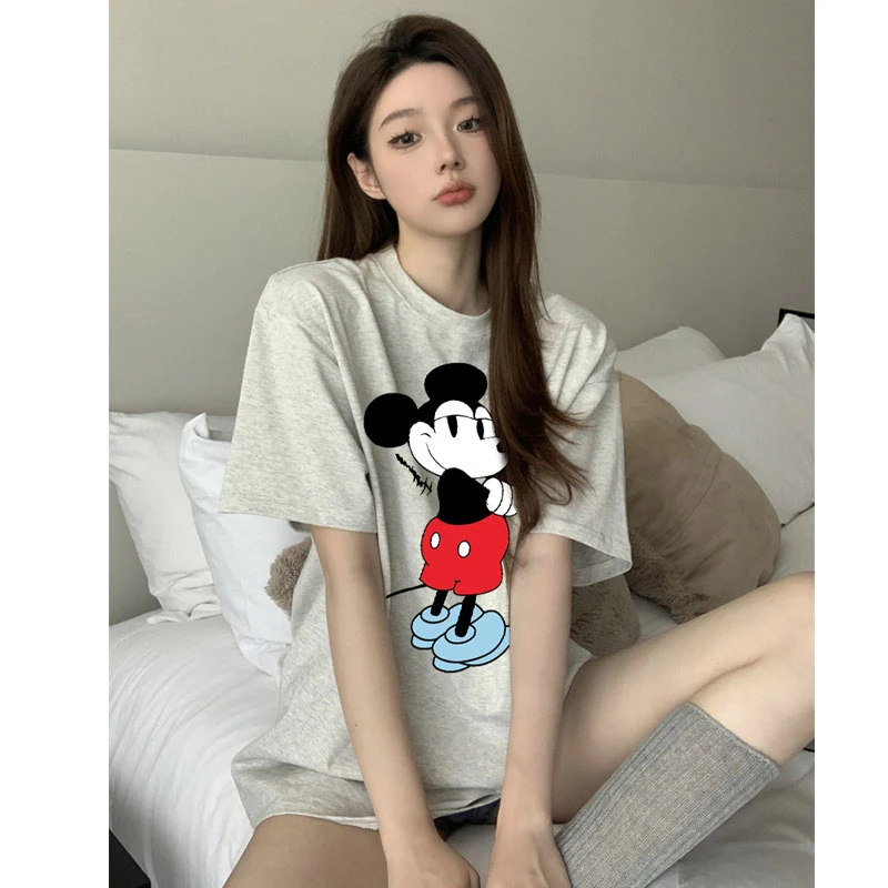 港味ins米奇前后图潮百搭t恤上衣洋气女装纯棉短袖休闲情侣装半袖