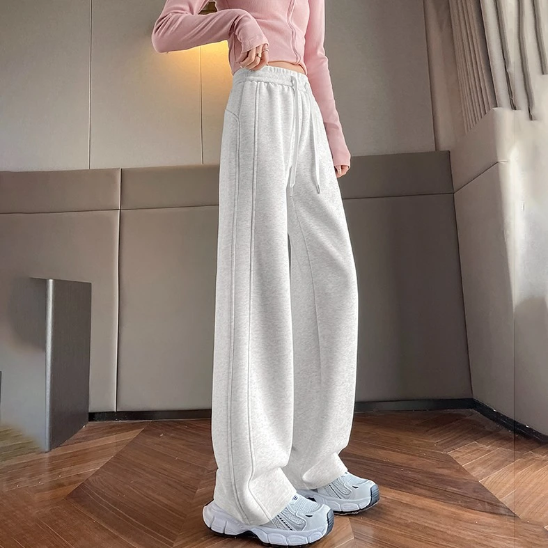 运动阔腿裤女高腰春秋薄款lulu神裤宽松卫裤休闲窄版白灰色直筒裤